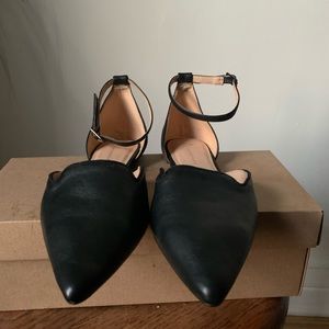 Black leather ankle strap d’Orsay flats. New with box. Size 9.5